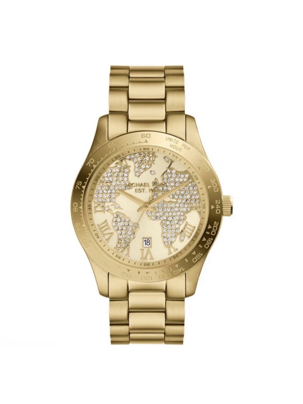 Michael Kors Gold Crystal World Dial Bracelet Watch